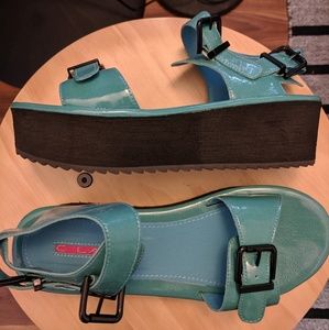 Size 8 Funky blue platform sandals